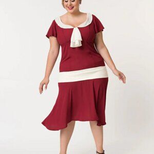 Unique Vintage 1920s Burgundy Flapper Day Dress – 1X/16